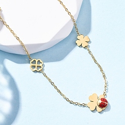 Настоящее золото 18K 304 ожерелья из нержавеющей стали с эмалированным покрытием из огнеупорного кирпича и клевера, ионное покрытие (ip), реальный 18 k позолоченный, 16.34 дюйм (41.5 см) в длину + 55 удлинитель мм