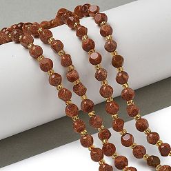 Камень с Пылевым Золотом Синтетические голдстоуновские бисер пряди, с бисером, граненые, игральная кость, 6x6 мм, отверстие : 1 мм, около 47~52 шт / нитка, 15.35''~15.75'' (39~40 см)