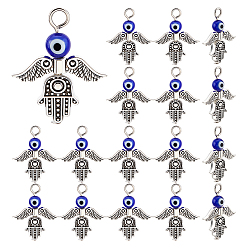 Античное Серебро Сплавочные подвески тибетского стиля, с ручным злым Lampwork глаза, ангел, античное серебро, 27.5x22x4 мм, отверстие : 3 мм, 30 шт / коробка