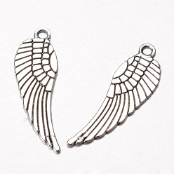 Antique Silver Tibetan Style Alloy Pendants, Wing, Antique Silver, 30x9x1mm, Hole: 2mm