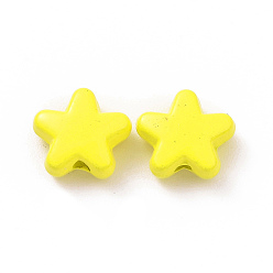 Yellow Spray Painted Alloy Beads, Star, Yellow, 7x8x3.5mm, Hole: 1~1.2mm
