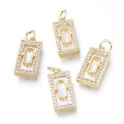 Настоящее золото 18K Латунные микро проложить кубического циркония подвески, с прыжковыми кольцами и натуральной оболочкой, долговечный, без кадмия и без свинца и без никеля, для религии, прямоугольник с рукой хамса / рукой фатимы / рукой мириам, прозрачные, реальный 18 k позолоченный, 16x8x3 мм, отверстие : 3.4 мм