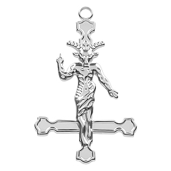 Нержавеющая Сталь Цвет Подвески из нержавеющей стали, не тускнеющие, сатанинский крест с оберегом козла, цвет нержавеющей стали, 43x27 мм