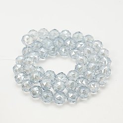 Alice Blue Electroplate Glass Beads Strands, Full Pearl Luster Plated, Faceted, Round, Alice Blue, 8mm, Hole: 1mm