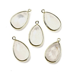 Хрусталь Подвески из натурального окрашенного кварцевого кристалла с огранкой, стойки с позолоченными латунными подвесками-каплями, 21x12x6 мм, отверстие : 1.2 мм