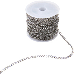 Stainless Steel Color Tarnish Resistant 304 Stainless Steel Twisted Chains, Curb Chains, Soldered, with Spool, Stainless Steel Color, 4x3x0.6mm, about 32.8 Feet(10m)/roll