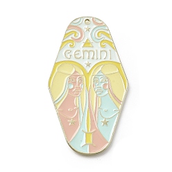 Близнецы Большие подвески из сплава эмали с изображением двенадцати созвездий, золотые, Близнецы, 63x35x1 мм, отверстие : 1.6 мм