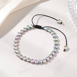 Разноцветный Браслеты из плетеных бусин в форме сердца из немагнитного синтетического гематита с гальваническим покрытием для женщин., красочный, внутренний диаметр: 1.93~3.19 дюйм (4.9~8.1 см)