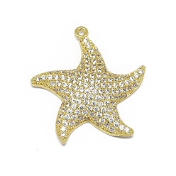 Золотой Сплав микро проложить цирконий подвески, долговечный, морская звезда / морские звезды, прозрачные, золотые, 27.5x26x5.5 мм, отверстие : 1.2 мм