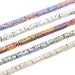 Couleur Mélangete 5 brins 5 couleurs brins de perles de pierre de lave naturelle électrolytique, cuboïde, cahoteuse, couleur mixte, 12.5x4x4mm, Trou: 1mm, Environ 32 pcs/chapelet, 15.75 pouce (40 cm), 1 brin / couleur