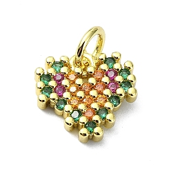 Настоящее золото 18K Латунные микро-паве красочные кубические циркониевые подвески, без кадмия, без никеля и без свинца, с целью перехода в кольце, сердце прелести, реальный 18 k позолоченный, 10.5x10.5x2 мм, отверстие : 3 мм