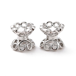 Платина Экологически чистые латунные двойные колпачки, без кадмия и без свинца, долговечный, 4-лепесток, цветок, платина, 6x6~6.5 мм, отверстие : 1.2 мм