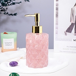 Rose Quartz Natural Rose Quartz Dispenser Pump Bottles, Shower Shampoo Cosmetic Emulsion Storage Bottle, Column, 7.5x17cm, Capacity: 160ml(5.41fl. oz)