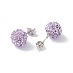 371_Violet Gifts for Her Valentines Day 925 Sterling Silver Austrian Crystal Rhinestone Ball Stud Earrings for Girl, Round, 371_Violet, 17x8mm