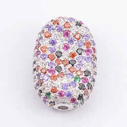 Платина Латунные микро проложить кубического циркония бусы, долговечный, Плоско-овальные, платина, 19x13x8 мм, отверстие : 2 мм