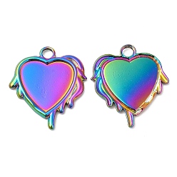 Rainbow Color 304 Настройки кабошон из нержавеющей стали кулон, тающее сердце, Радуга цветов, лоток : 14x13 мм, 21.5x19.5x2 мм, отверстие : 3 мм