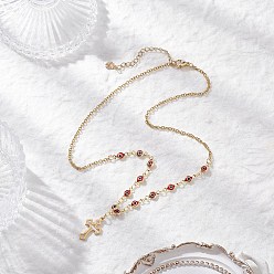 Красный 304 Женские ожерелья-цепочки с подвеской-крестиком из нержавеющей стали ручной работы, от сглаза, из латуни, золотые, красные, 16.73 дюйм (42.5 см)