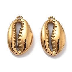 Настоящее золото 18K Вакуумное покрытие pvd 304 подвески из нержавеющей стали, шарм из ракушек, реальный 18 k позолоченный, 16.5x9.5x4 мм, отверстие : 1 мм