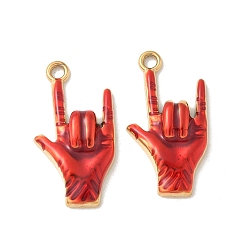 Настоящее золото 18K 304 нержавеющей стальной эмали подвески, жест я тебя люблю, ионное покрытие (ip), реальный 18 k позолоченный, 24.5x13x4.5 мм, отверстие : 1.9 мм