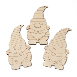 Цвет Древесины Рождественская тема неокрашенное натуральное дерево большие подвески, карлик, деревесиные, 128~129x69~70x2~3 мм, отверстие : 4 мм