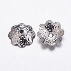 Stainless Steel Color Tarnish Resistant 201 Stainless Steel Bead Caps, Flower, 8-Petal, Stainless Steel Color, 10.5x3mm, Hole: 1.5mm