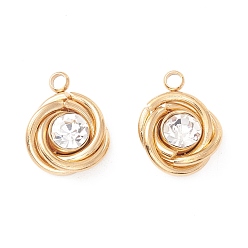 Золотой Вакуумное покрытие pvd 201 подвески из нержавеющей стали, со стеклянными стразами, трициклический, золотые, 14x11x5 мм, отверстие : 1.8 мм