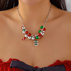 Рождественская елка Рождественское ожерелье-нагрудник из сплава со стразами, эмалью и пластиком., зеленый и красный, платина, рождественская елка, 14.96 дюйм (38 см), Кулон : 30 мм