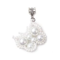 Белый Бисер бисерные подвески, со стеклянной жемчуг, бабочки подвески, белые, 50 мм, отверстие : 5 мм