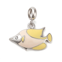 Кукурузный Шелк Родиевое покрытие 925 европейские подвески с эмалью стерлингового серебра, большие дырки рыбные подвески, платина, цвет колоса кукурузы, 20.5 мм, отверстие : 4.5 мм