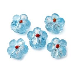 Небесно-голубой Ручная серебряная фольга стеклянные бусины Lampwork, цветок, голубой, 14~14.5x14.5~15x8~9 мм, отверстие : 1.4~1.6 мм