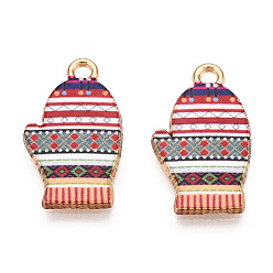 Разноцветный Подвески из сплава с зимним принтом, без кадмия, без никеля и без свинца, перчатки, красочный, 19.5x11.5x2.5 мм, отверстие : 1.8 мм