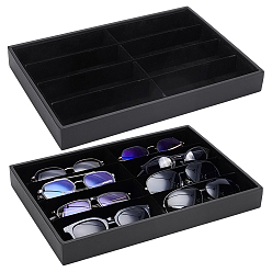 Черный 8 Чехол из МДФ с сетчатой структурой и отделкой из искусственной кожи, органайзер для солнцезащитных очков, подставка для хранения и демонстрации., Многофункциональные футляры для очков с бархатной внутренней отделкой для мужчин и женщин, прямоугольные, чёрные, 35x24x4.05 см