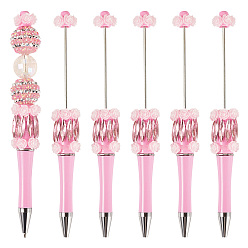 Pink Пластиковая шариковая ручка с цветком, ручка из нержавеющей стали с бусинами, для индивидуальной ручки своими руками, розовые, 146x20 мм