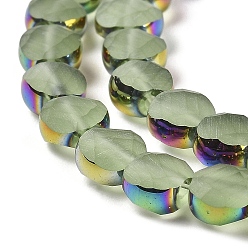 Dark Sea Green Electroplate Frosted Glass Beads Strands, Rainbow Plated Edge Beads , Faceted Flat Round, Dark Sea Green, 5~6x6~6.5x3.5~4mm, Hole: 1.2~1.4mm, about 100pcs/strand, 21.10''(53.6cm)