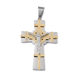 Золотой & Цвет Нержавеющей Стали 304 подвески из нержавеющей стали, амулет в виде распятия Иисуса, вакуумные покрытия, долговечный, золотые и нержавеющая сталь цвет, 42x28x5.5 мм, отверстие : 7x4 мм