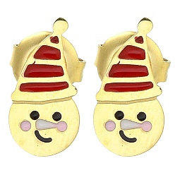 Снеговик Ионное покрытие (ip) 304 серьги-пусеты с эмалью из нержавеющей стали, реальный 14 k позолоченный, на Рождество, снеговик, 12.5x6.5 мм