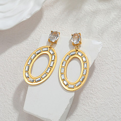 Золотой 304 Серьги-гвоздики из нержавеющей стали с кристаллами и стразами, овальные, золотые, 53x25 мм