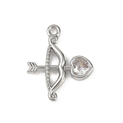 Платина Подвески из латуни с прозрачным фианитом, без кадмия, без никеля и без свинца, талисманы стрелы купидона, платина, 18.5x15x2.5 мм, отверстие : 1.4 мм