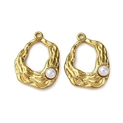 Золотой 304 подвески из нержавеющей стали, овальные, с абс пластмассовой имитационной жемчужиной, ионное покрытие (ip), золотые, 23.5x17.5x5.5 мм, отверстие : 1.4 мм