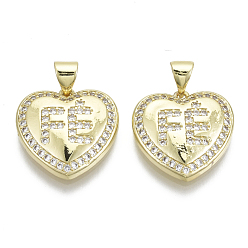 Real 16K Gold Plated Brass Micro Pave Clear Cubic Zirconia Pendants, with Brass Snap on Bails, Nickel Free, Heart, Real 16K Gold Plated, 17x17x4mm, Hole: 5x3mm