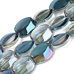 Темный Голубой Стеклянные бусины с гальваническим покрытием , с половиным покрытием, овальные, темные голубые, 17x14x6~6.5 мм, отверстие : 0.9~1 мм, около 36~37 шт / нитка, 23.82~24.80 дюйм (60.5~63 см)