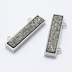 с Платиновым Покрытием Гальванизированные подвесные агатовые подвески, с латунной фурнитурой , прямоугольные, с покрытием платиным, 8.5x26.5x4 мм, отверстие : 1 мм