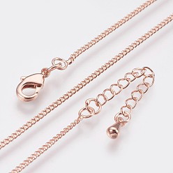 Real Rose Gold Plated Long-Lasting Plated Brass Curb Chain Necklaces, with Lobster Claw Clasp, Nickel Free, Real Rose Gold Plated, 18.11 inch(46cm), 1.2mm