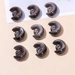 Луна Натуральные серебряные бусины из обсидиана, луна, 19x16x9.5 мм