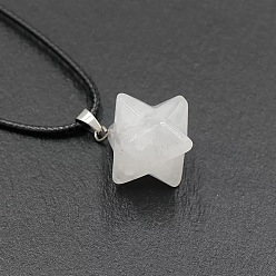 Хрусталь Подвеска в виде геометрической гексаграммы-звезды из натурального кварцевого кристалла на черных шнурках., 15.75 дюйм (40 см)