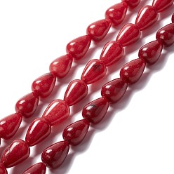 (123L) Белый крем непрозрачный блеск Бусины из натурального белого нефрита, окрашенные, слеза, огнеупорный кирпич, 15x10 мм, отверстие : 1.5 мм, около 27 шт / нитка, 15.75 дюйм (40 см)