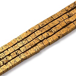 с Золотистым Покрытием Гальванические бусины из натуральной лавы, кубические, с золотым покрытием, 3x3x3 мм, отверстие : 1~1.2 мм, около 133 шт / нитка, 16.14'' (41 см)