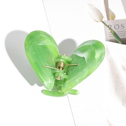 Зеленый лайм Пластиковые заколки для волос градиентного цвета, для женщин девушек, сердце, зеленый лайм, 44x35 мм