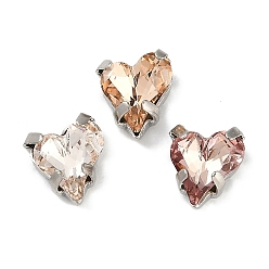 Платина Латунные стеклянные стразы пришивные стразы, сердце, разноцветные, платина, 9x8x5 мм, отверстие : 1 мм