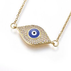 Золотой Ожерелье с кулоном из кубического циркония, с 304 цепью из нержавеющей стали и эмалью, глаз, прозрачные, золотые, 18.1 дюйм (46 см)